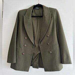 Express Olive Green Double Breasted Novelty Button Blazer Sz S